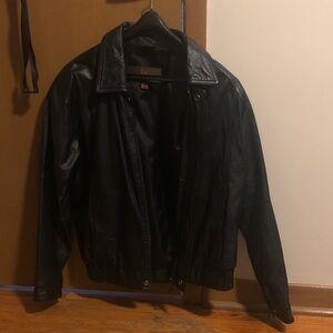 Classic Black Leather Bomber Jacket